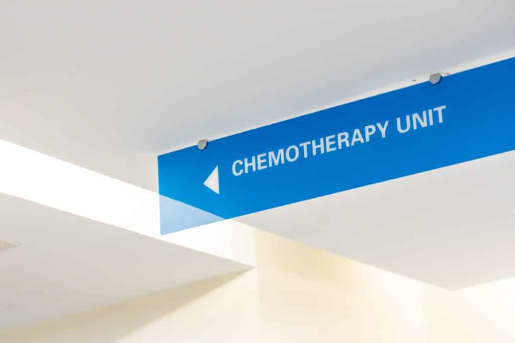 Chemotherapy unit signage at hospital for cancer treatment